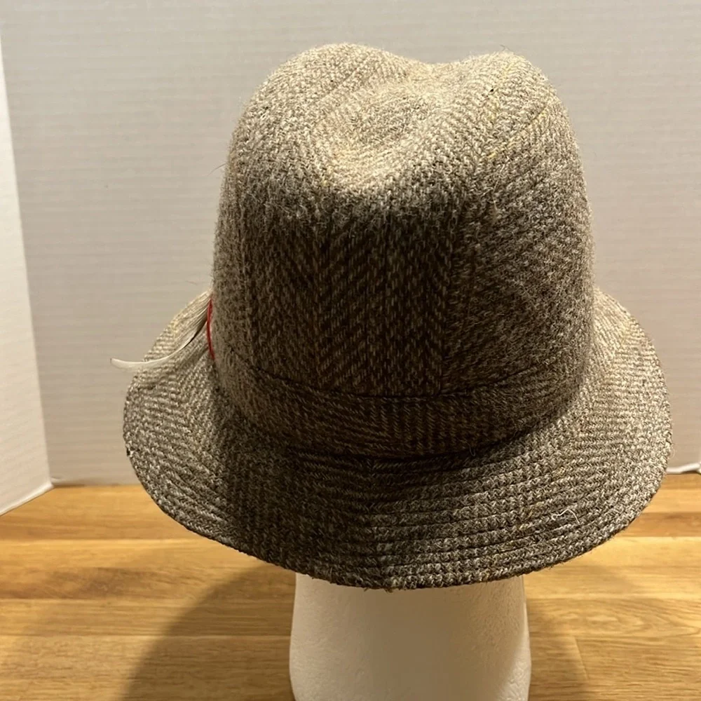 Vintage Hampshire Club Brown Tweed Fedora Hat 100% British Wool Men’s 7 7 1/8
